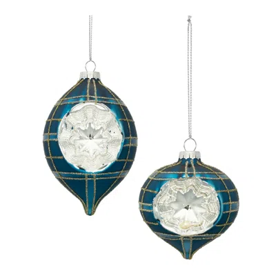 Melrose International Plaid Glass Reflector Ornament (set Of 12) - Green