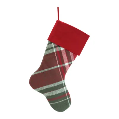Melrose International Plaid Print Stocking (set Of 2) - Red, Green
