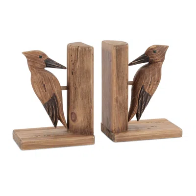 Melrose International Plaid Wooden Tray (set Of 2) - Brown, Red