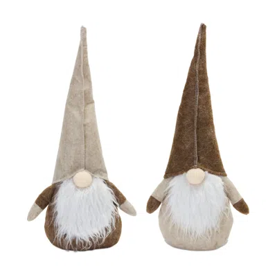 Melrose International Plush Beige Gnome Shelf Sitter (set Of 2) - Beige, Brown, White