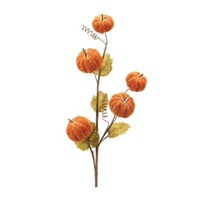 Melrose International Plush Fall Pumpkin Spray (set Of 2) - Orange, Green