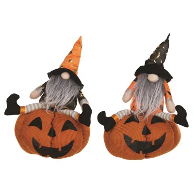 Melrose International Plush Halloween Gnome With Jack O Lantern (set Of 2) - Orange; Black