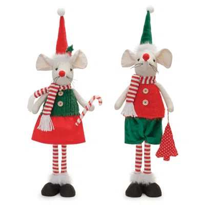 Melrose International Plush Holiday Mouse Shelf Sitter (set Of 2) - Green, Red