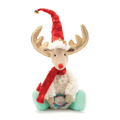 Melrose International Plush Reindeer Shelf Sitter 20"h - Beige, Blue, Red