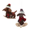 Melrose International Plush Ski And Snowboard Dog Ornament (set Of 6) - Red, Brown, Beige
