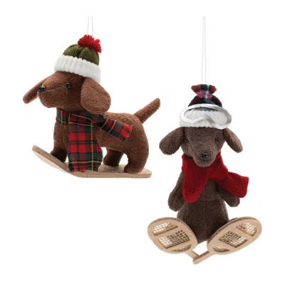 Melrose International Plush Ski And Snowboard Dog Ornament (set Of 6) - Red, Brown, Beige