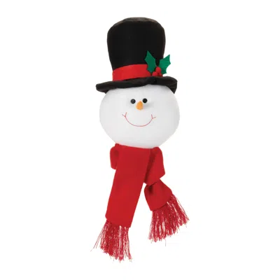 Melrose International Plush Snowman Head Ornament (set Of 2) - White, Red, Black