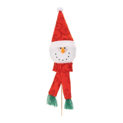 Melrose International Plush Snowman Head Pick (set Of 6) - Red, White, Green