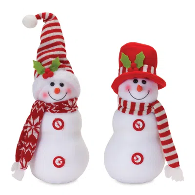 Melrose International Plush Snowman With Hat And Scarf (set Of 2) - Red, White