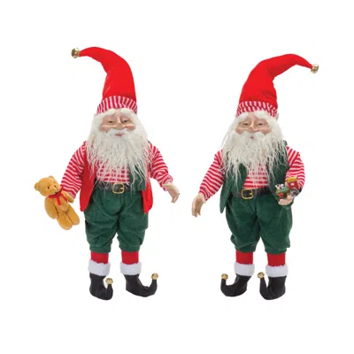 Melrose International Plush Toy Shop Santa (set Of 2) - Green; Red