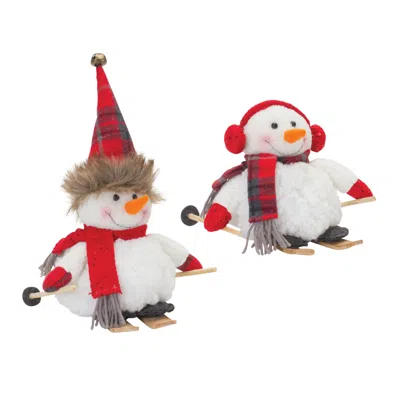 Melrose International Plush Winter Sport Snowman Shelf Sitter (set Of 2) - White, Red