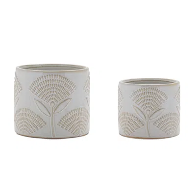 Melrose International Porcelain Floral Patterned Planter (set Of 2) - White, Beige