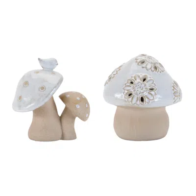 Melrose International Porcelain Mushroom Decor (set Of 6) - Beige, Gray