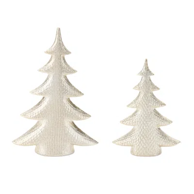 Melrose International Porcelain Shimmer Pine Tree (set Of 2) - Gold In Neutral