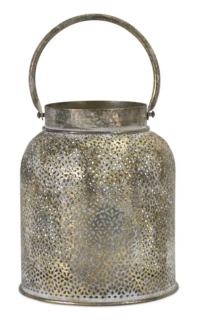 Melrose International Punched Bronze Metal Candle Holder (set Of 2) - Gold
