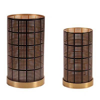 Melrose International Punched Metal Candle Holder (set Of 2) - Black, Gold