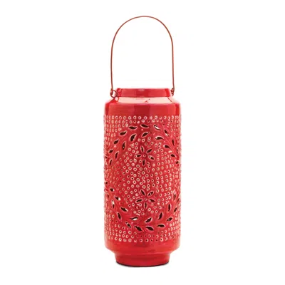 Melrose International Punched Metal Candle Lantern 15.5"h - Red