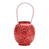 Melrose International Punched Metal Candle Lantern 8"h - Red