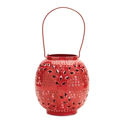 Melrose International Punched Metal Candle Lantern 8"h - Red