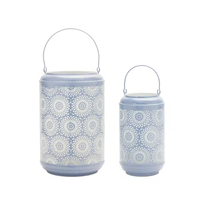 Melrose International Punched Metal Lantern Candle Holder (set Of 2) - Blue
