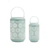 Melrose International Punched Metal Lantern Candle Holder (set Of 2) - Green