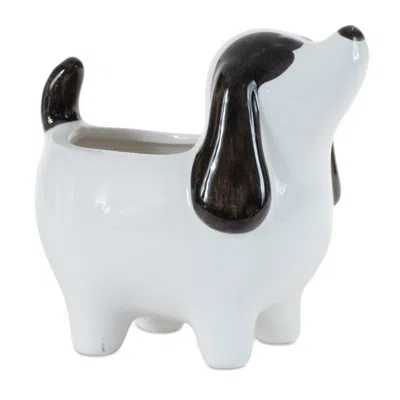 Melrose International Puppy Dog Planter (set Of 4) - White, Black