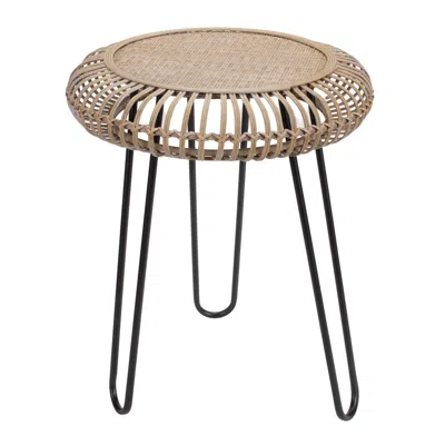 Melrose International Rattan Wood Tripod Stool Table 25"h - Brown, Black