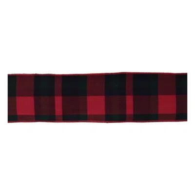 Melrose International Red And Black Plaid Wired Ribbon (set Of 2) - Red, Black