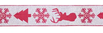 Melrose International Red And White Deer And Tree Wired Ribbon (set Of 2) - Red; White