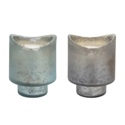 Melrose International Red Currant Scented Soy Candle With Frosted Glass Holder (set Of 2) - Blue, Gray