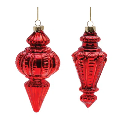 Melrose International Red Ribbed Glass Finial Ornament (set Of 6) - Red
