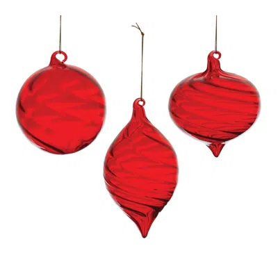 Melrose International Red Swirl Glass Ornament (set Of 6) - Red