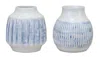 Melrose International Ribbed Ceramic Vase With Washed Blue Finish (set Of 2) - Blue, White