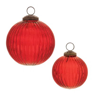 Melrose International Ribbed Glass Ball Ornament (set Of 12) - Red