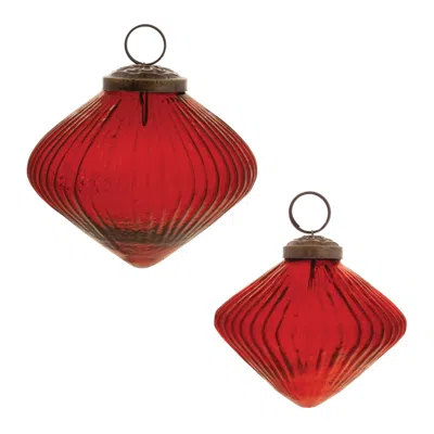 Melrose International Ribbed Glass Diamond Ornament (set Of 12) - Red, White