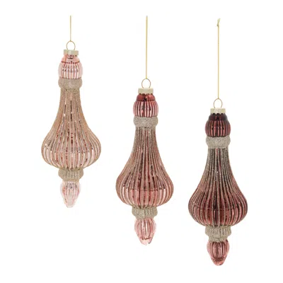 Melrose International Ribbed Glass Drop Ornament (set Of 6) - Gold