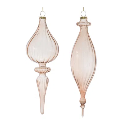 Melrose International Ribbed Glass Finial Ornament (set Of 6) - Rose; Gold
