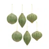 Melrose International Ribbed Glass Ornament With Gold Accent (set Of 6) - Green; Gold