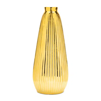 Melrose International Ribbed Metallic Ceramic Vase 16.5"h - Gold