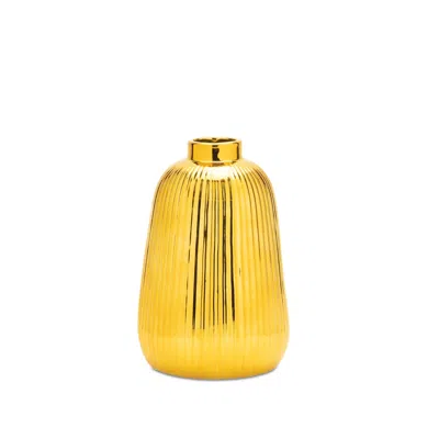 Melrose International Ribbed Metallic Ceramic Vase (set Of 2) - Gold