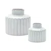 Melrose International Ribbed Porcelain Vase With Washed Finish (set Of 2) - White