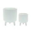 Melrose International Ribbed Stone Footed Planter 7"h - White