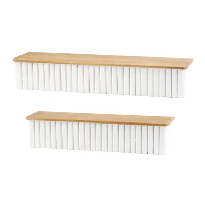 Melrose International Ribbed Wood Wall Shelf (set Of 2) - White, Brown