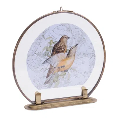 Melrose International Round Copper Framed Bird Artwork 7.5"l - Gold