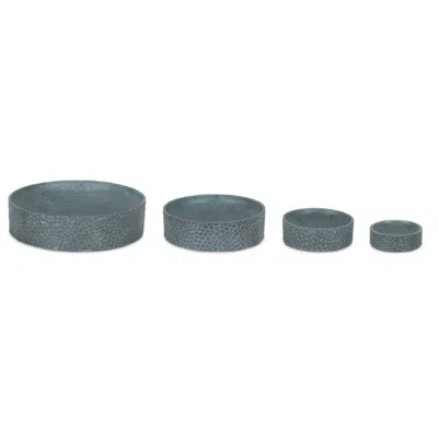 Melrose International Round Hammered Stone Planter (set Of 4) - Grey In Blue