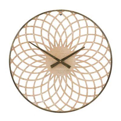 Melrose International Round Lattice Wood Wall Clock 23.75"d - Brown, Bronze