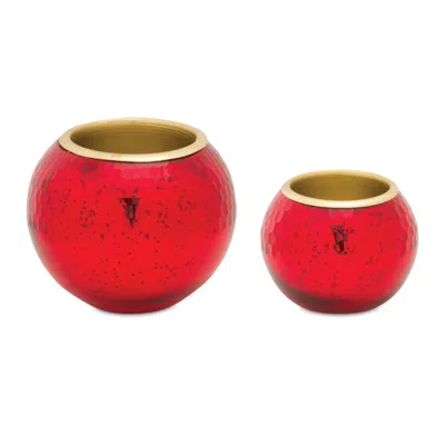 Melrose International Round Mercury Glass Votive Holder With Metal Insert (set Of 2) - Red, Gold