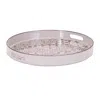 Melrose International Round Ornate Geometric Print Tray 17.5"d - White, Beige