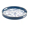 Melrose International Round Pine Print Tray 13.5"h - Blue, White