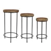 Melrose International Round Wood And Metal Plant Stand Table (set Of 3) - Brown, Black